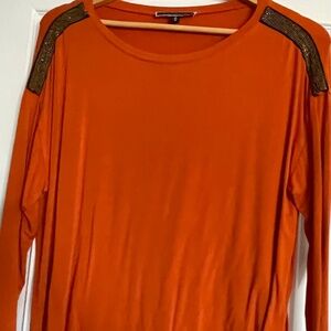 Melanie Lyne Orange Beaded Shoulder Top | Long Sleeve | Size Medium